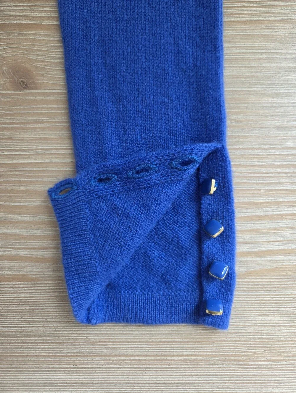 J. McLaughlin Jamey Cobalt Blue Cashmere Button Cuff Sweater Womens Size XS